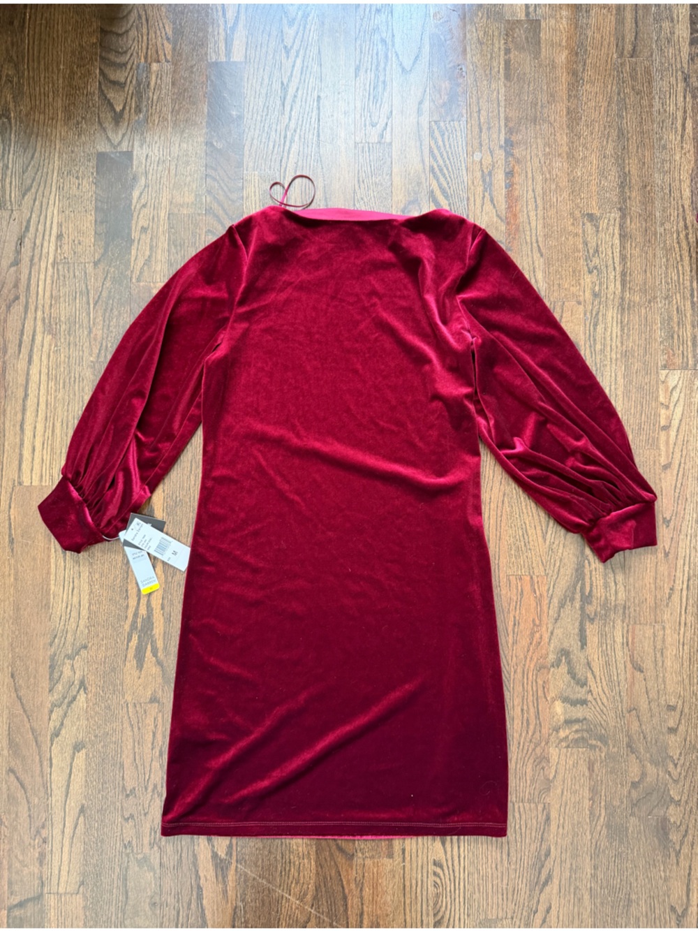 NWT Sandra Darren Wine Velvet Dress with 3/4 Sleeves - Picture 2 of 8